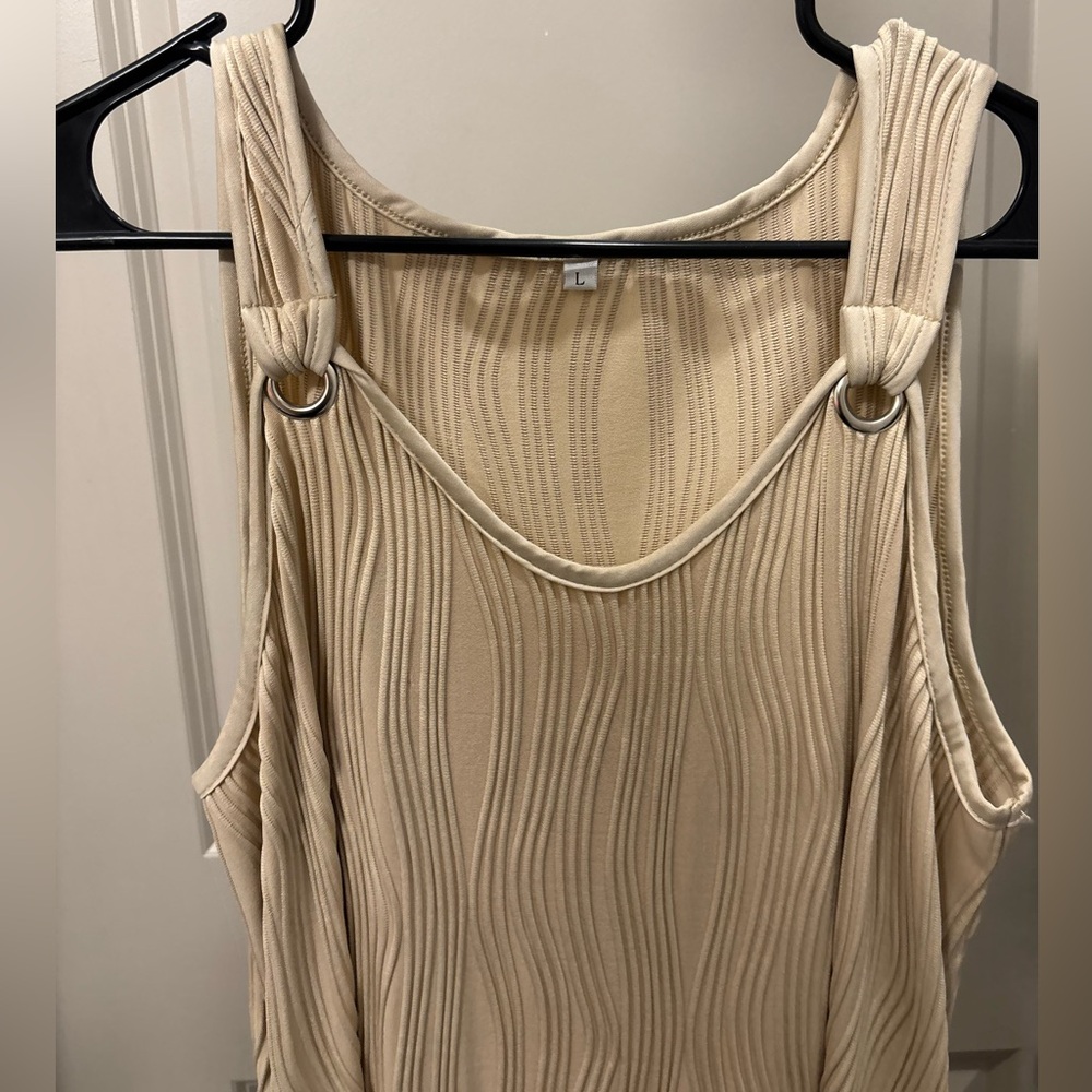 Vacation Sleeveless Tank Sun Dress Doubles as Swim Cover Up Tan Gold Size L - Picture 2 of 13